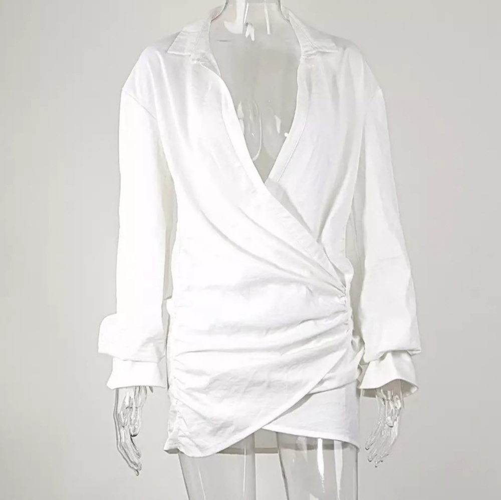 Draped Sexy Mini Shirt Wrap Ruched Mini Dress - Picture 5 of 6